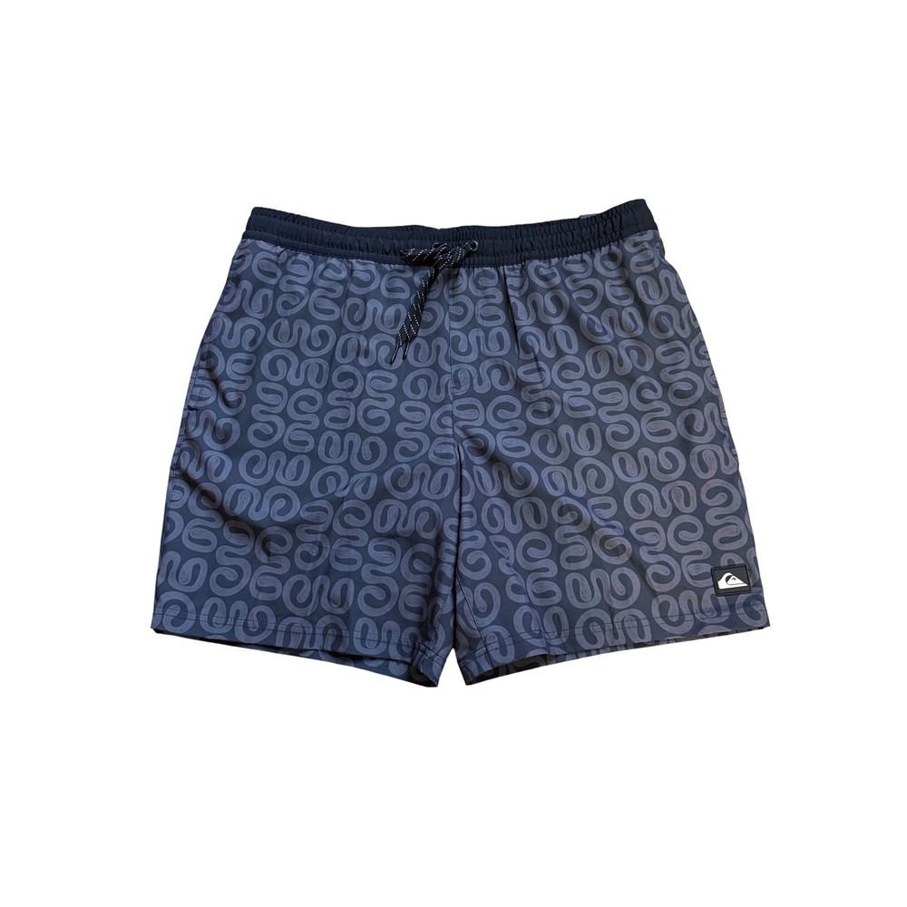 Quiksilver Mens Swim Trunk Black Grey Swirl Pattern UPF 50 Stretch QSB01012 L